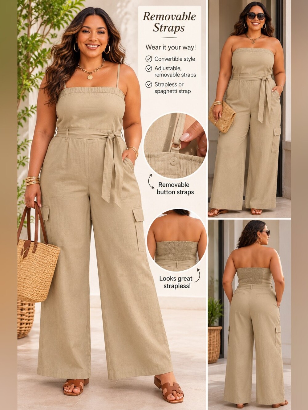 GAP Tan Jumpsuit with Relaxed Wide-Leg Fit